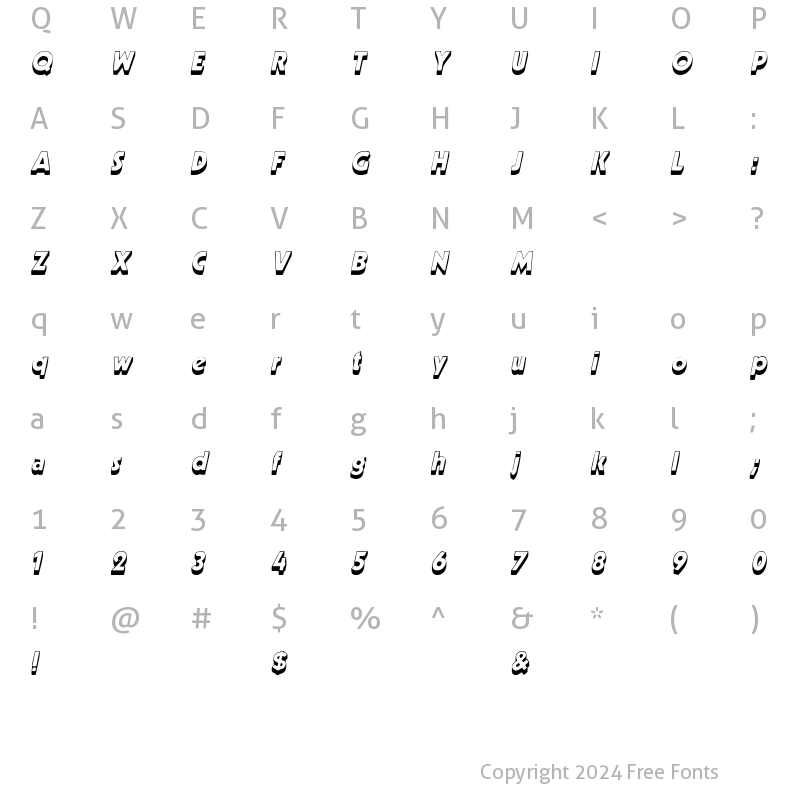 Character Map of MeppDisplayShadow Italic