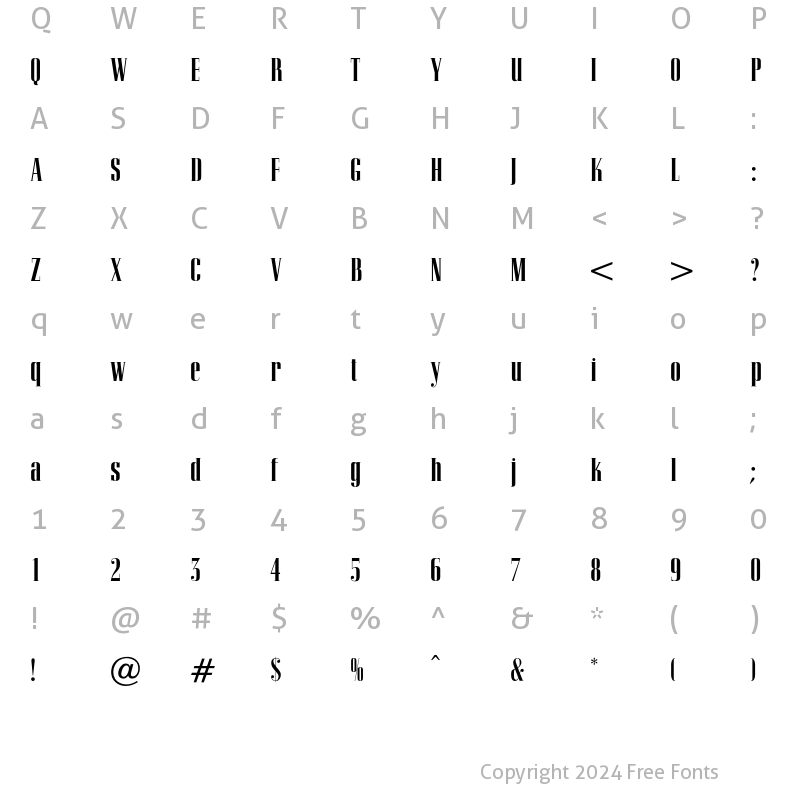 Character Map of MercatorCondensed Regular