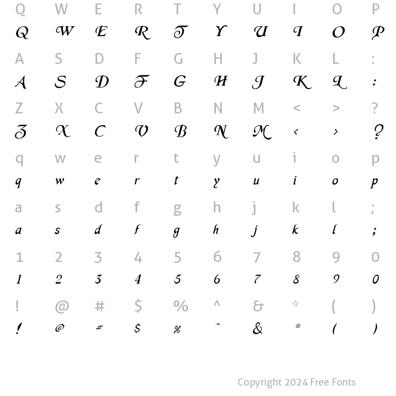 Character Map of Merced Italic