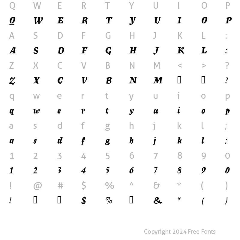 Character Map of MercuriusMT BoldScript