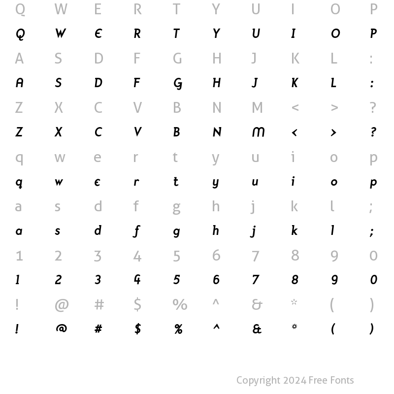 Character Map of Mercury Alternative Bold Italic