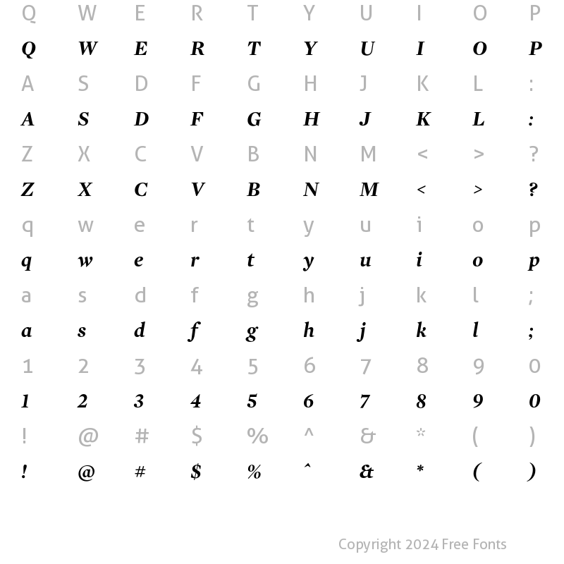 Character Map of Mercury Display Bold Italic