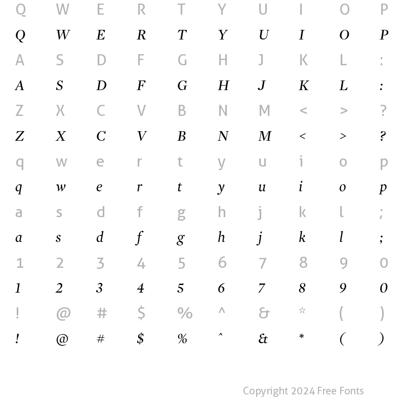 Character Map of Mercury Display Italic