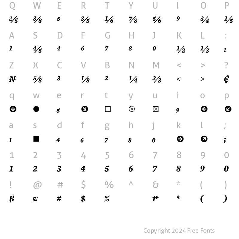 Character Map of Mercury Numeric G1 Bold Italic