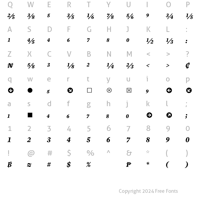 Character Map of Mercury Numeric G2 Bold Italic