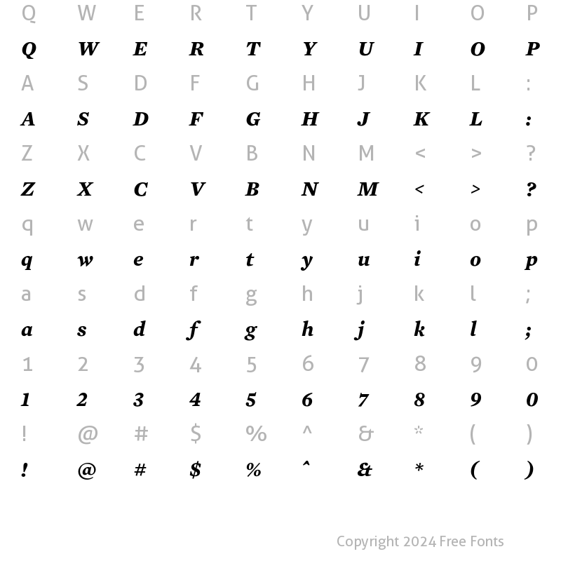 Character Map of Mercury Text G1 Bold Italic