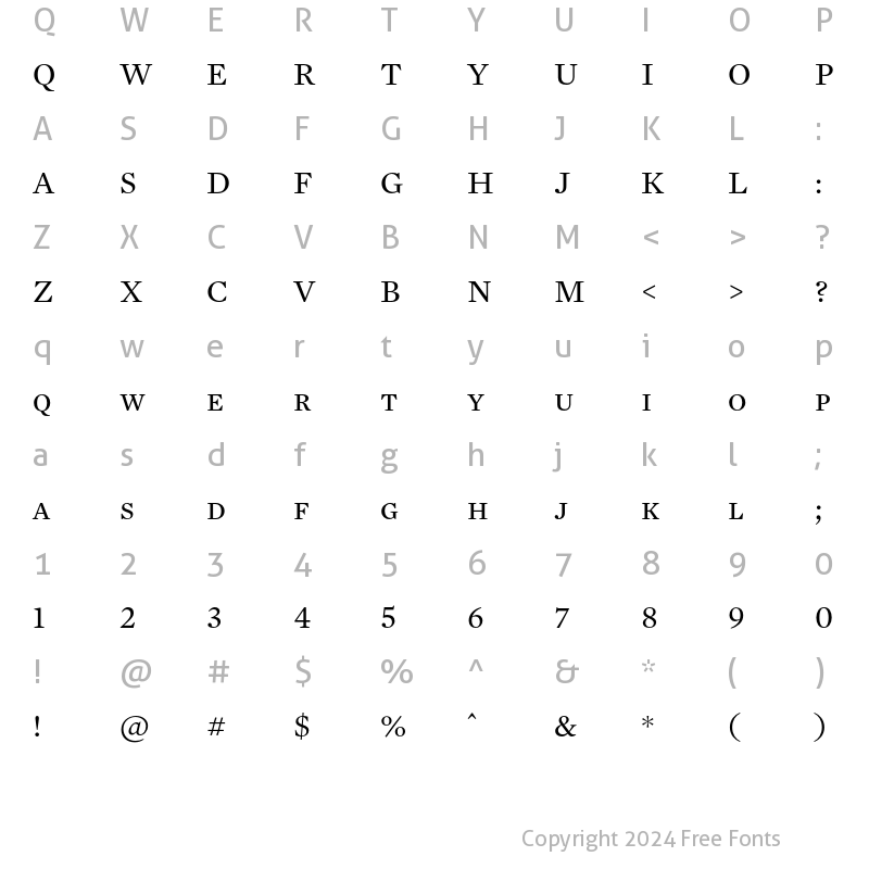 Character Map of Mercury Text G1 SC Roman