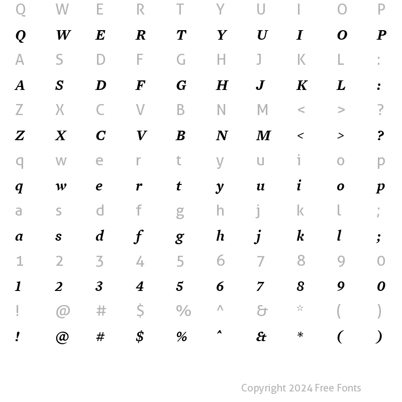 Character Map of Mercury Text G1 SemiBold Italic