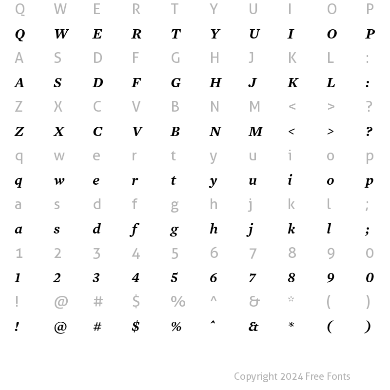 Character Map of Mercury Text G2 Semibold Italic