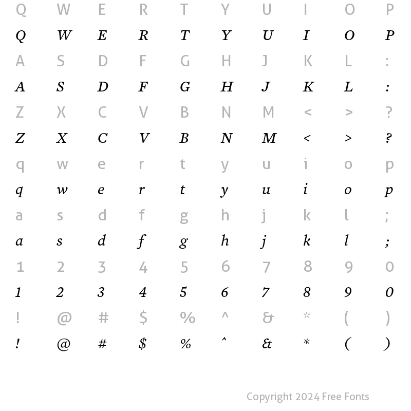 Character Map of Mercury Text G3 Italic