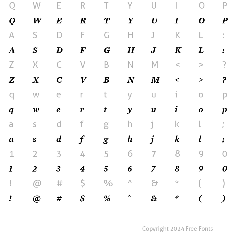 Character Map of Mercury Text G3 SemiBold Italic