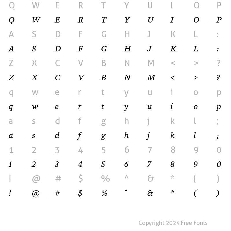 Character Map of Mercury Text G4 Italic