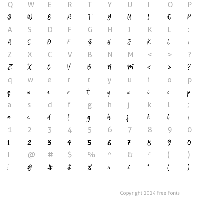 Character Map of Meredith Regular