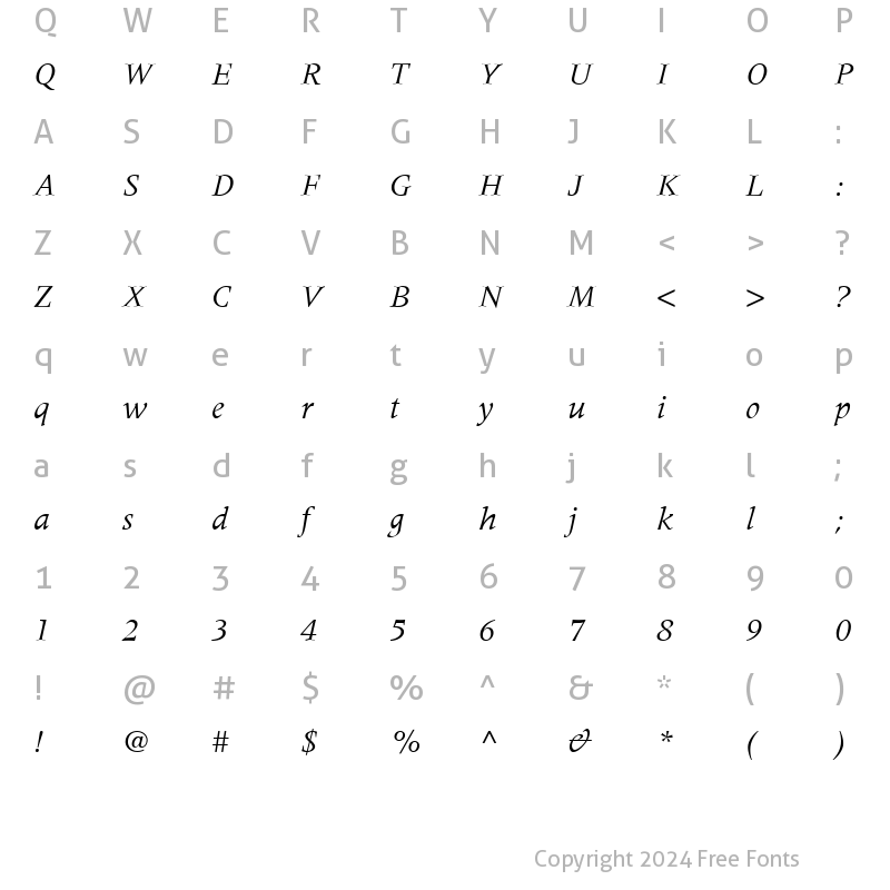 Character Map of Meridien LT Roman Italic