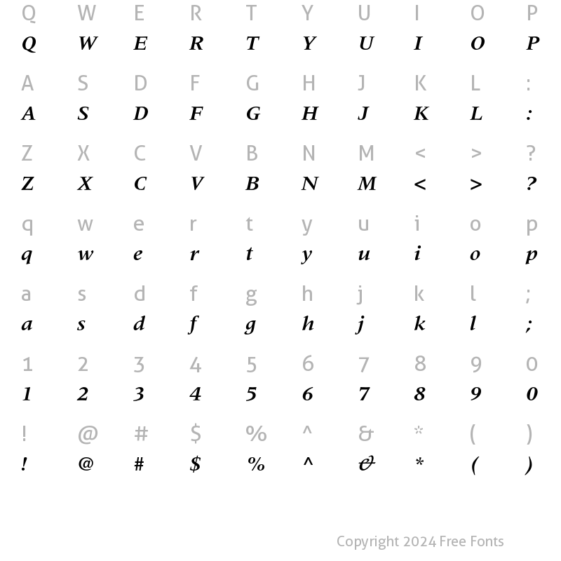 Character Map of Meridien LT Std Bold Italic