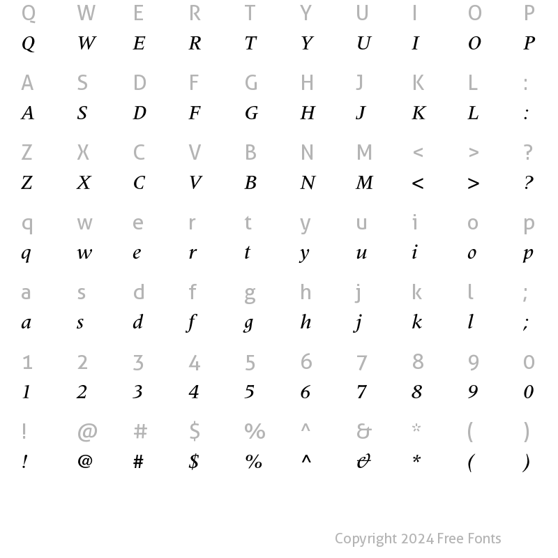 Character Map of Meridien LT Std Medium Italic