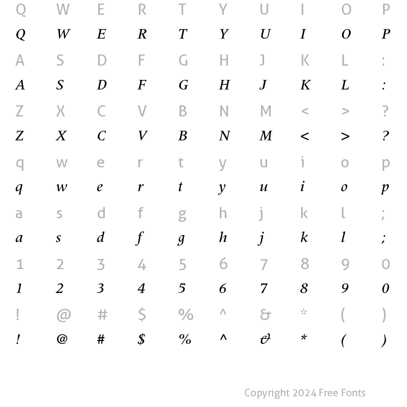 Character Map of Meridien Medium Italic