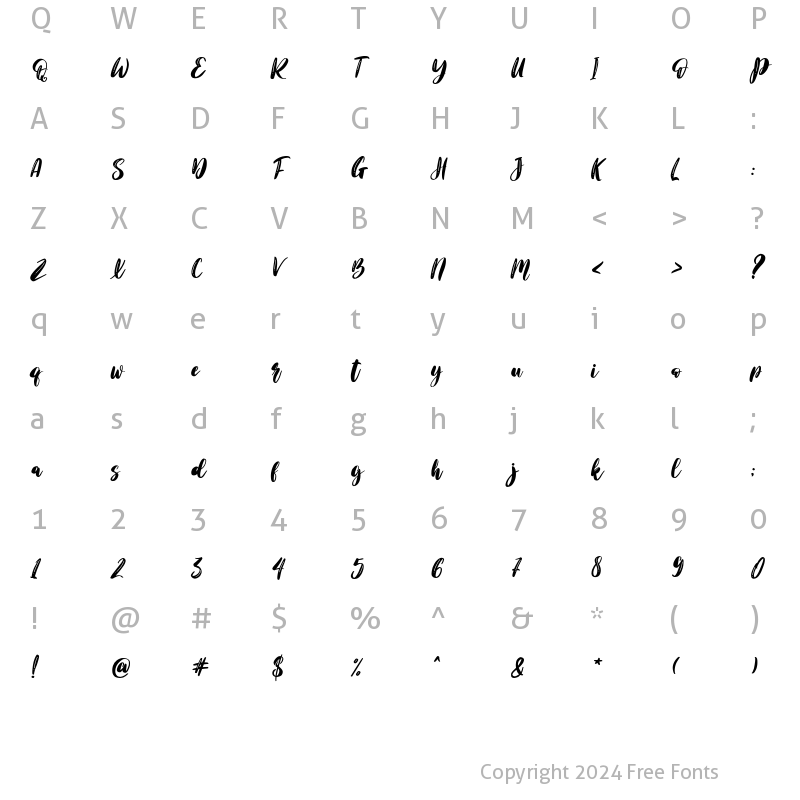 Character Map of Merijola Italic