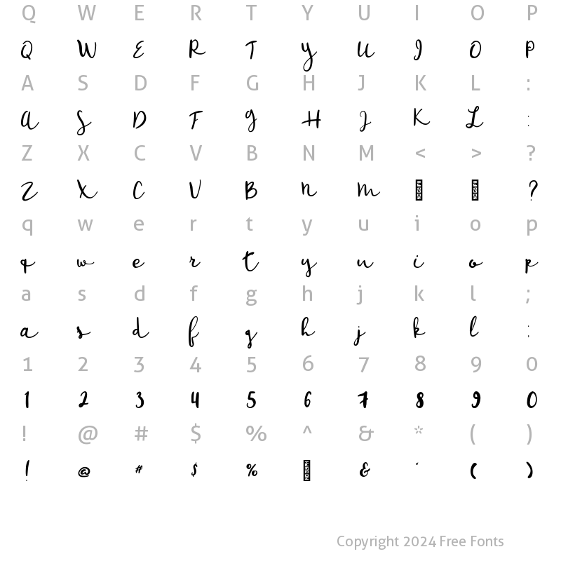 Character Map of Merina Regular