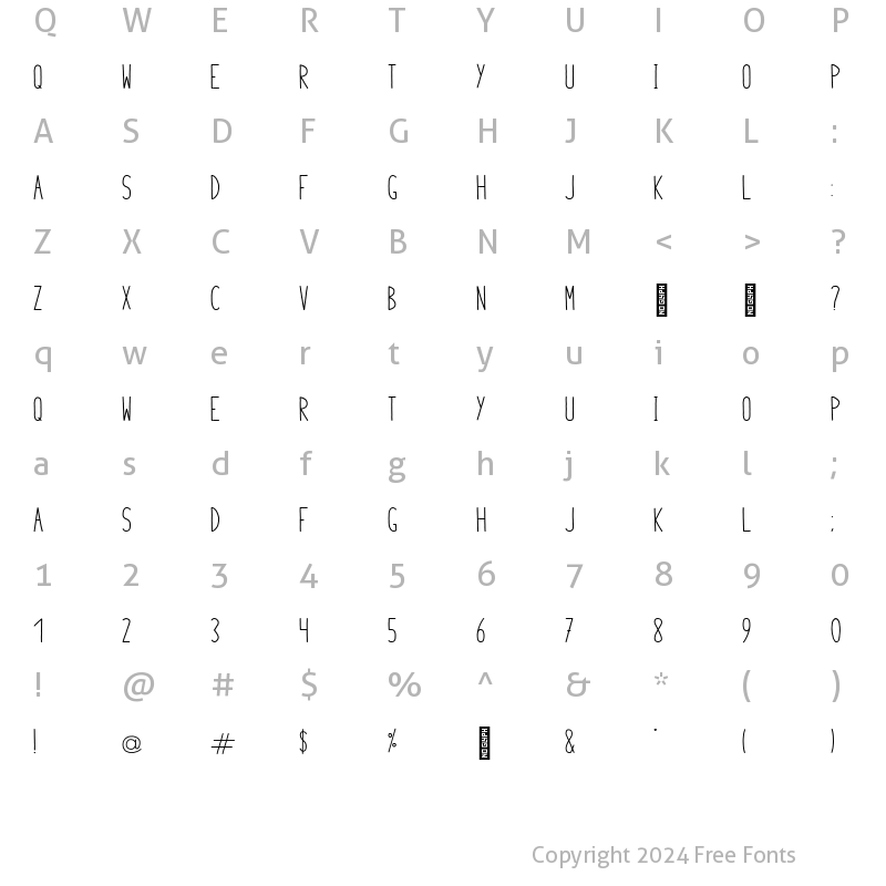 Character Map of Merina Sans Regular