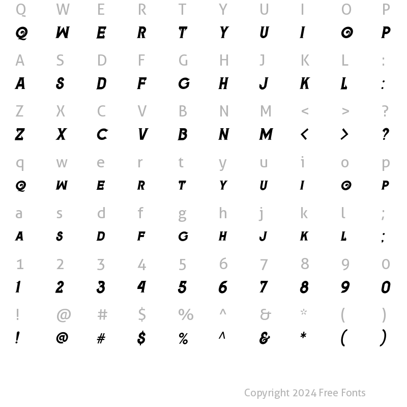 Character Map of Meringam Italic