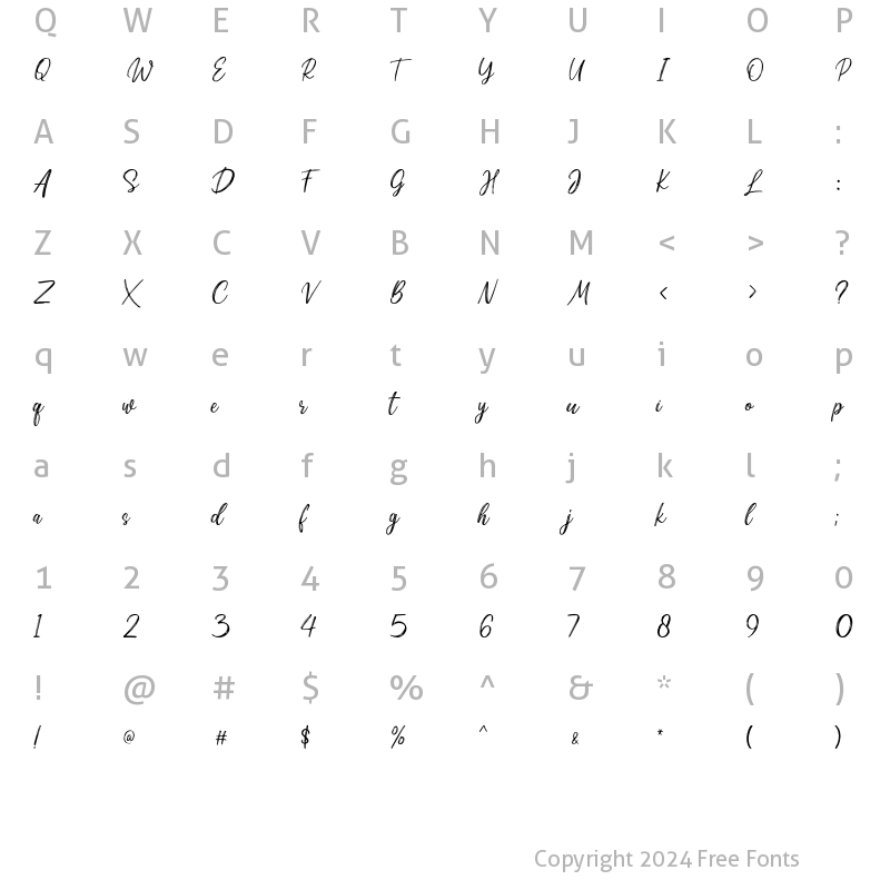 Character Map of Merry Delight Script