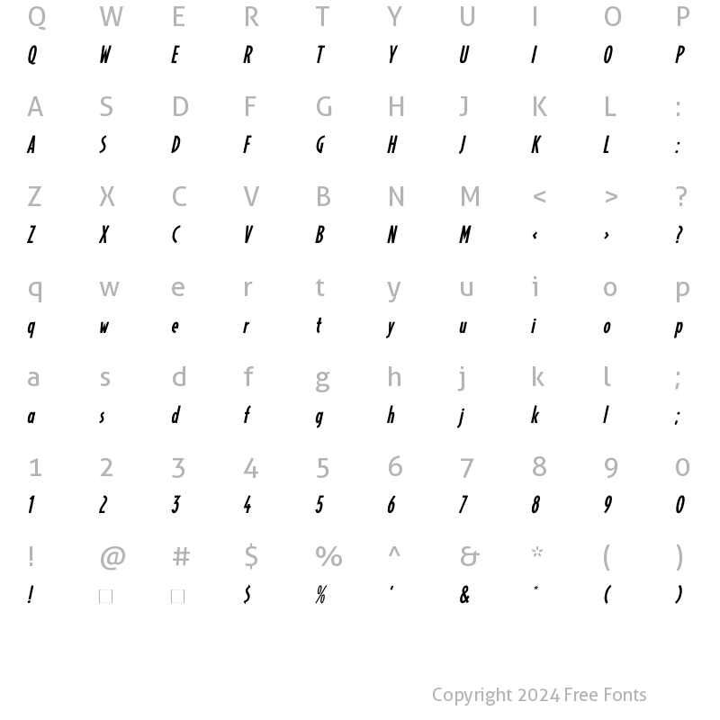 Character Map of Merz Irregular Italic