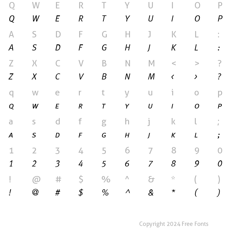 Character Map of Meta-ItalicCaps Regular