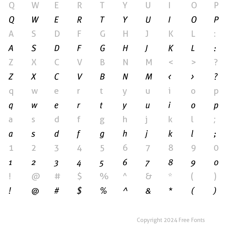 Character Map of MetaBookCE Italic