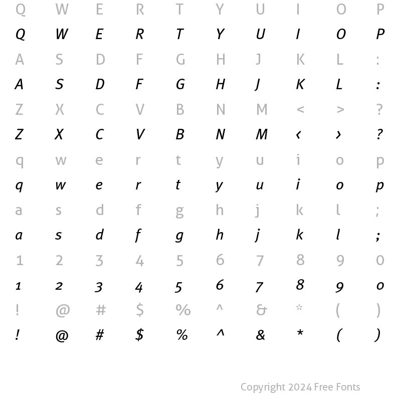 Character Map of MetaBookTurk Italic