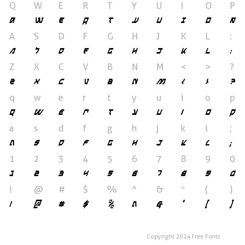 Character Map of Metal Storm Condensed Italic Condensed Italic