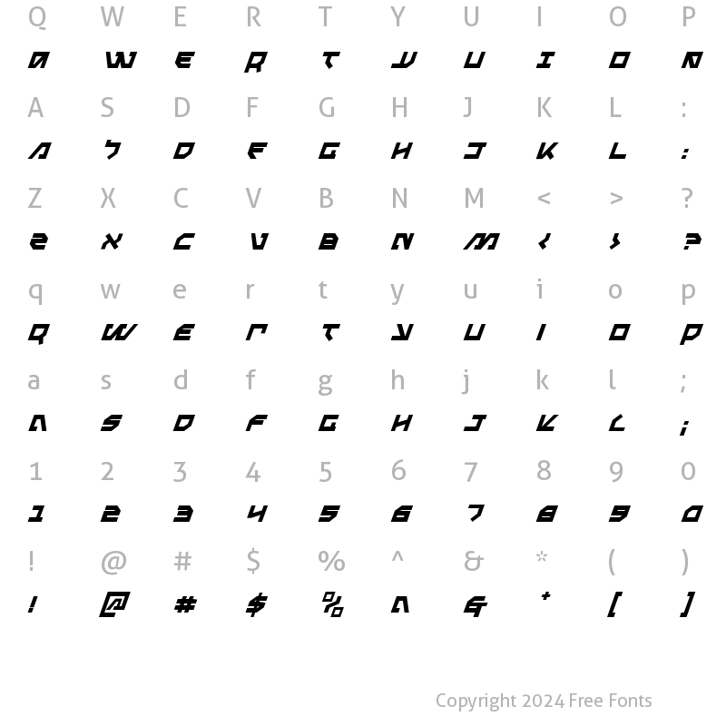 Character Map of Metal Storm Italic Italic