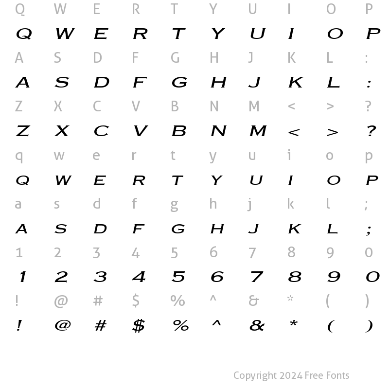 Character Map of MetalcutExtended Oblique