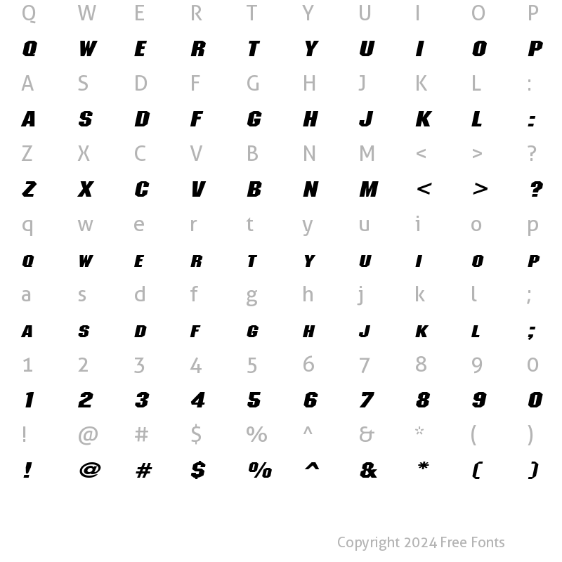 Character Map of MetalEncasementExtended Italic