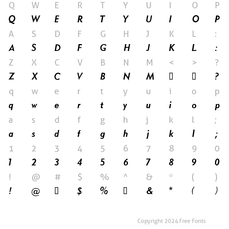 Character Map of Metro Medium Oblique HPLHS