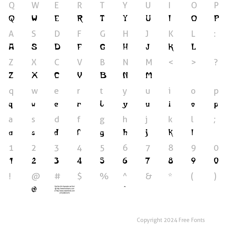 Character Map of Metropolitain Tryout Regular