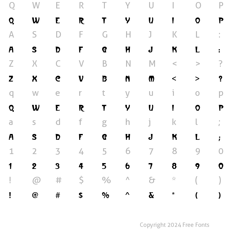 Character Map of Metropolitaines Becker Regular