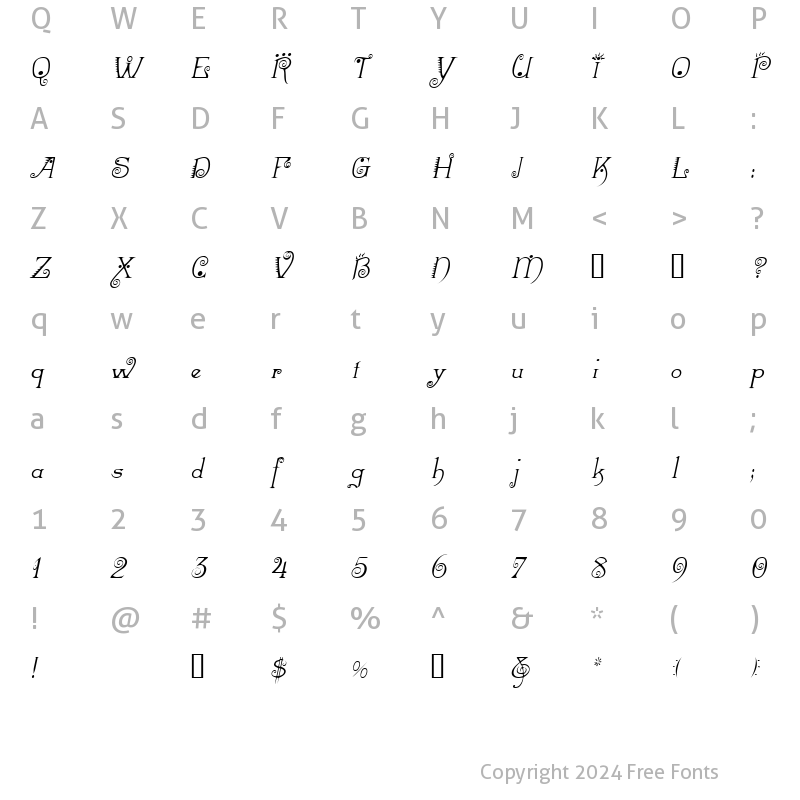 Character Map of Mexacali Italic