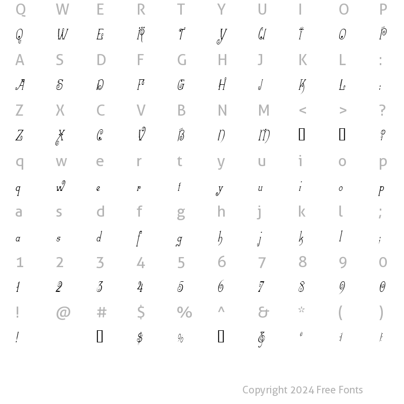 Character Map of MexacaliCondensed Italic