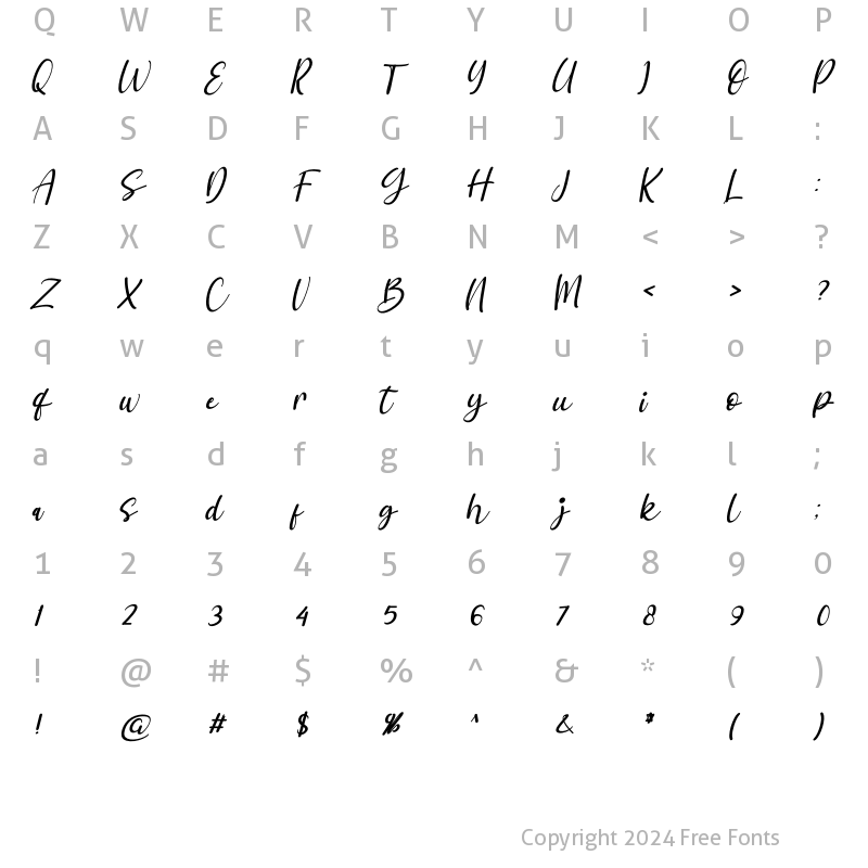 Character Map of meyabi Italic