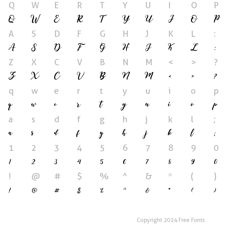 Character Map of Meysha Regular