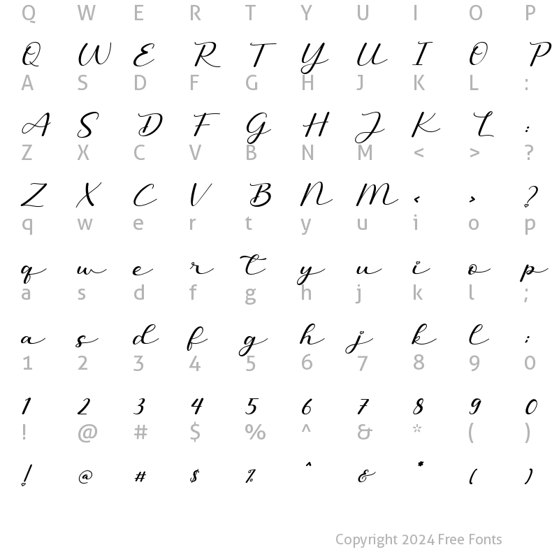 Character Map of Miatta Italic