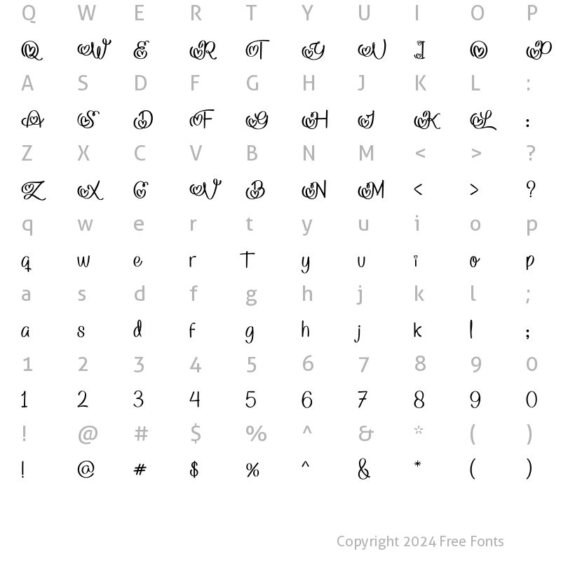 Character Map of Michella Songs Regular