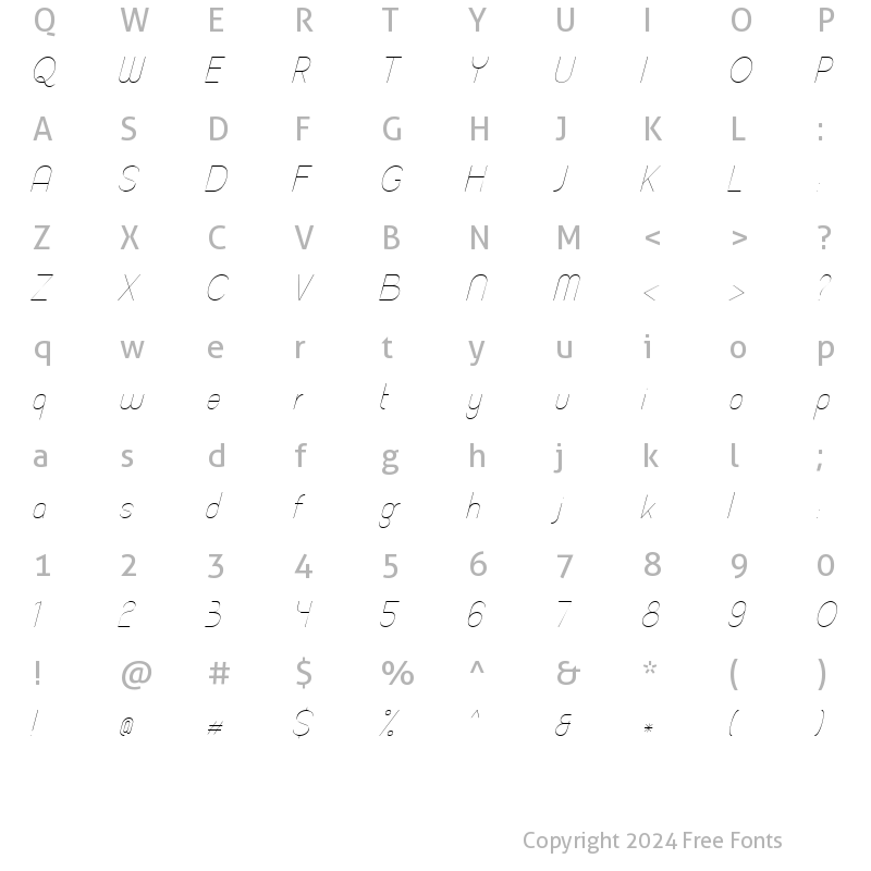 Character Map of Micolesther Light Italic