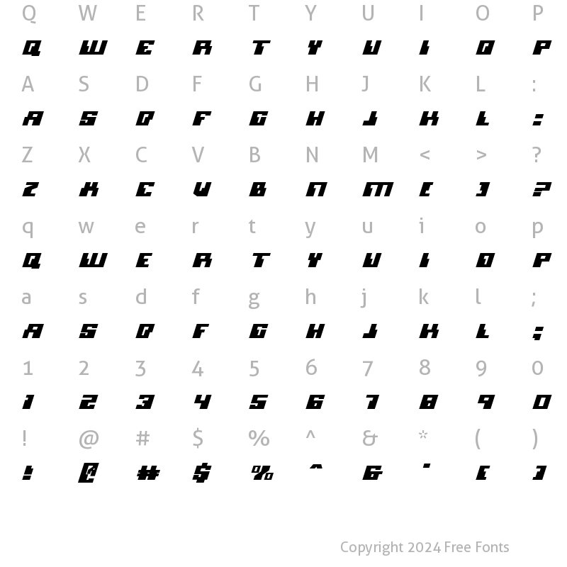 Character Map of Micronian Expanded Italic Expanded Italic