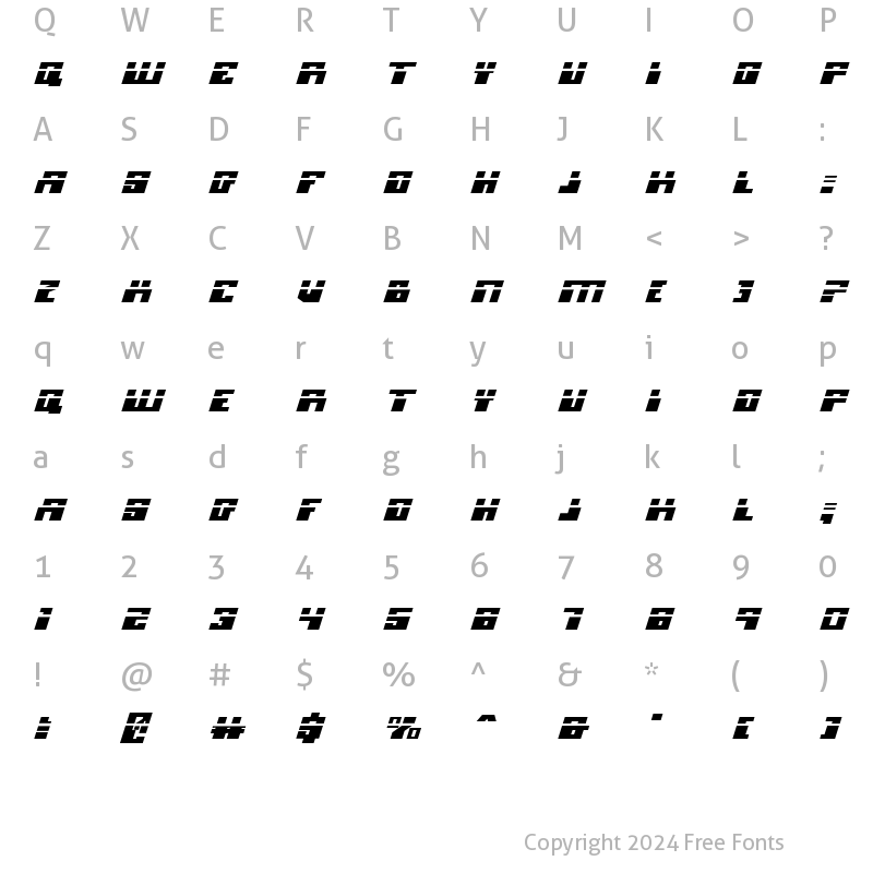 Character Map of Micronian Expanded Laser Italic Expanded Italic