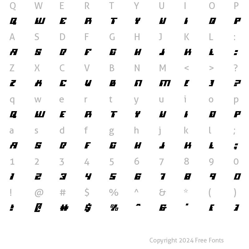 Character Map of Micronian Italic Italic