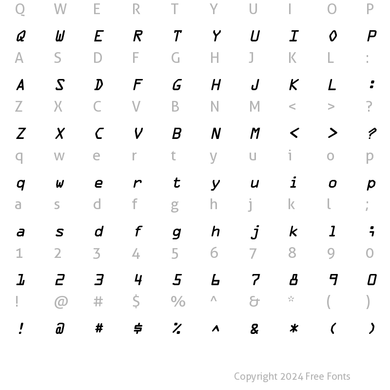 Character Map of MicroscanA BoldOblique