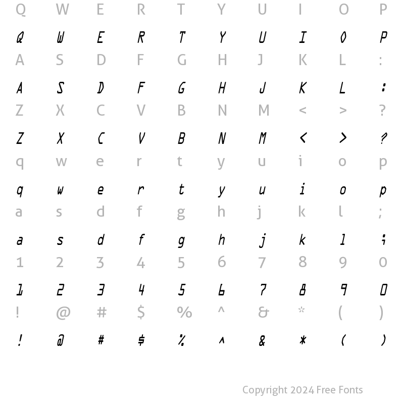 Character Map of MicroscanACondensed Oblique