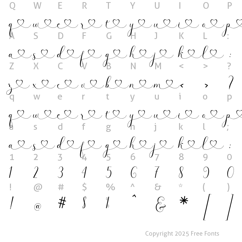 Character Map of Middle love style 3 Regular